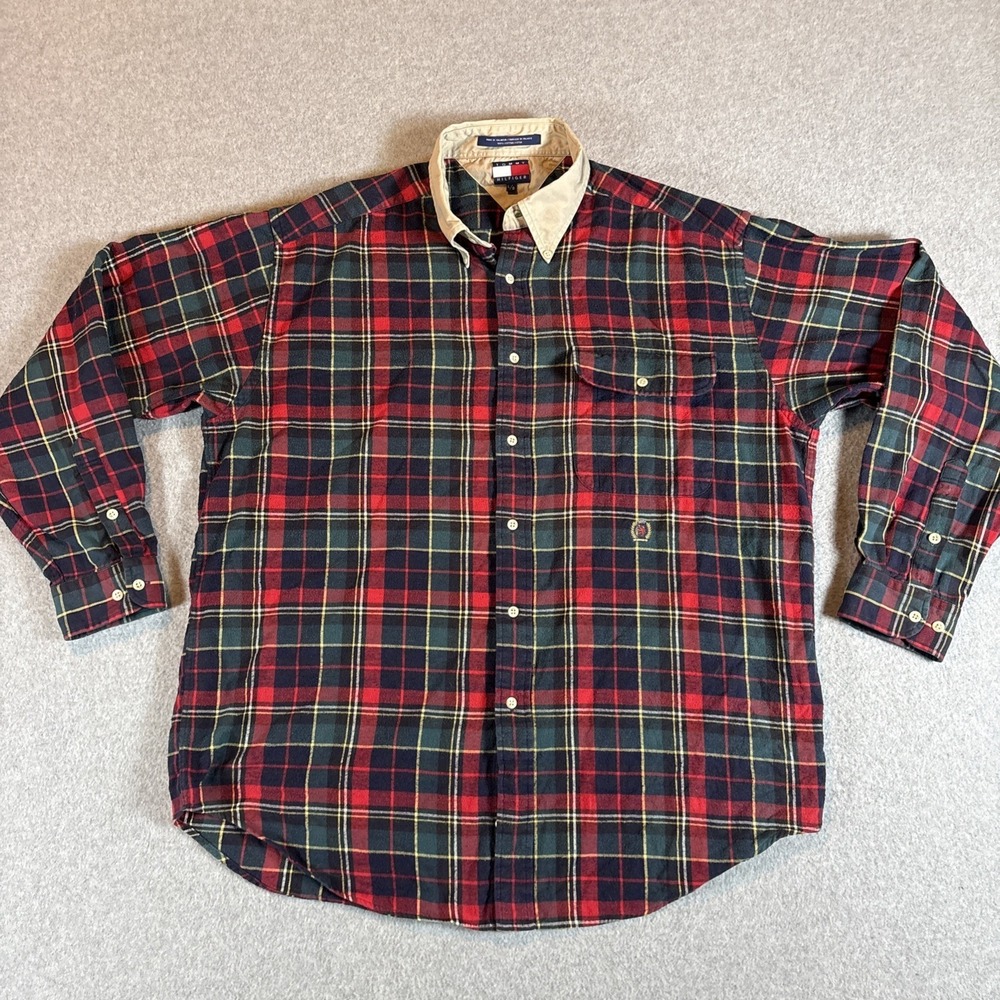 VTG‎ Tommy Hilfiger Plaid Long Sleeve Button Down Men's L 80s 90s Colorful